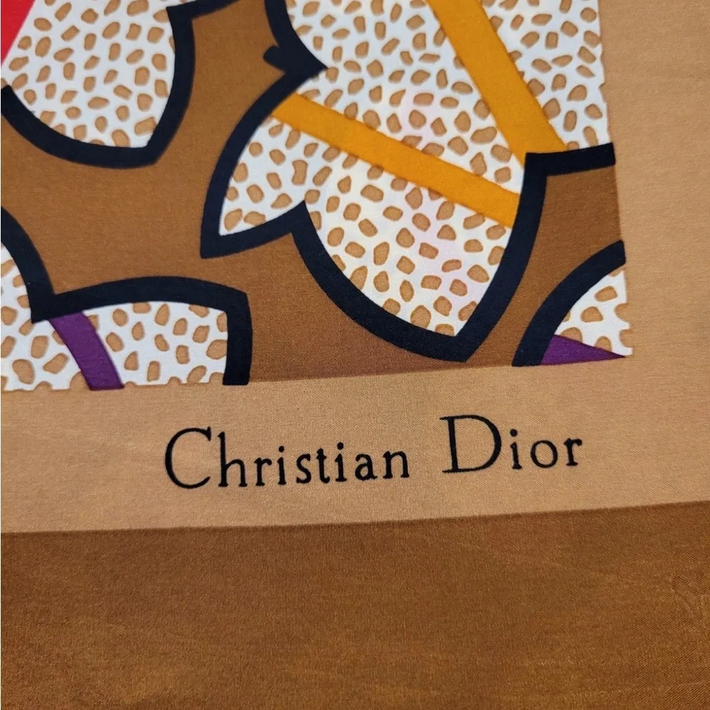 Christian Dior Luxurious Brown and Tan Silk Scarf